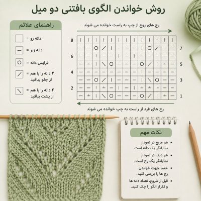 روش خواندن الگوی بافتنی دو میل