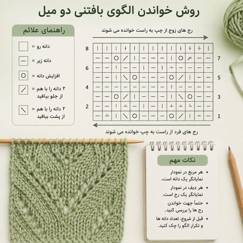 روش خواندن الگوی بافتنی دو میل