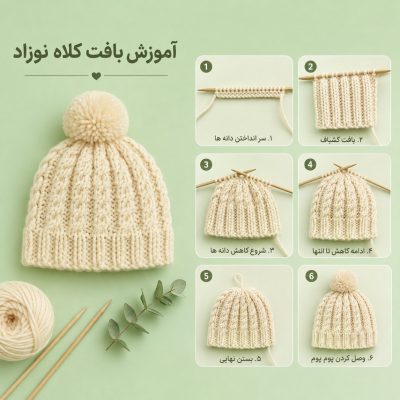آموزش بافت کلاه نوزاد با دو میل